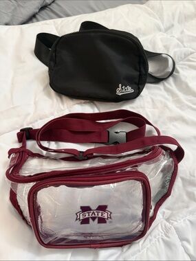 Mississippi State Black Belt Bag AND Maroon-trim Clear Fanny Pack
